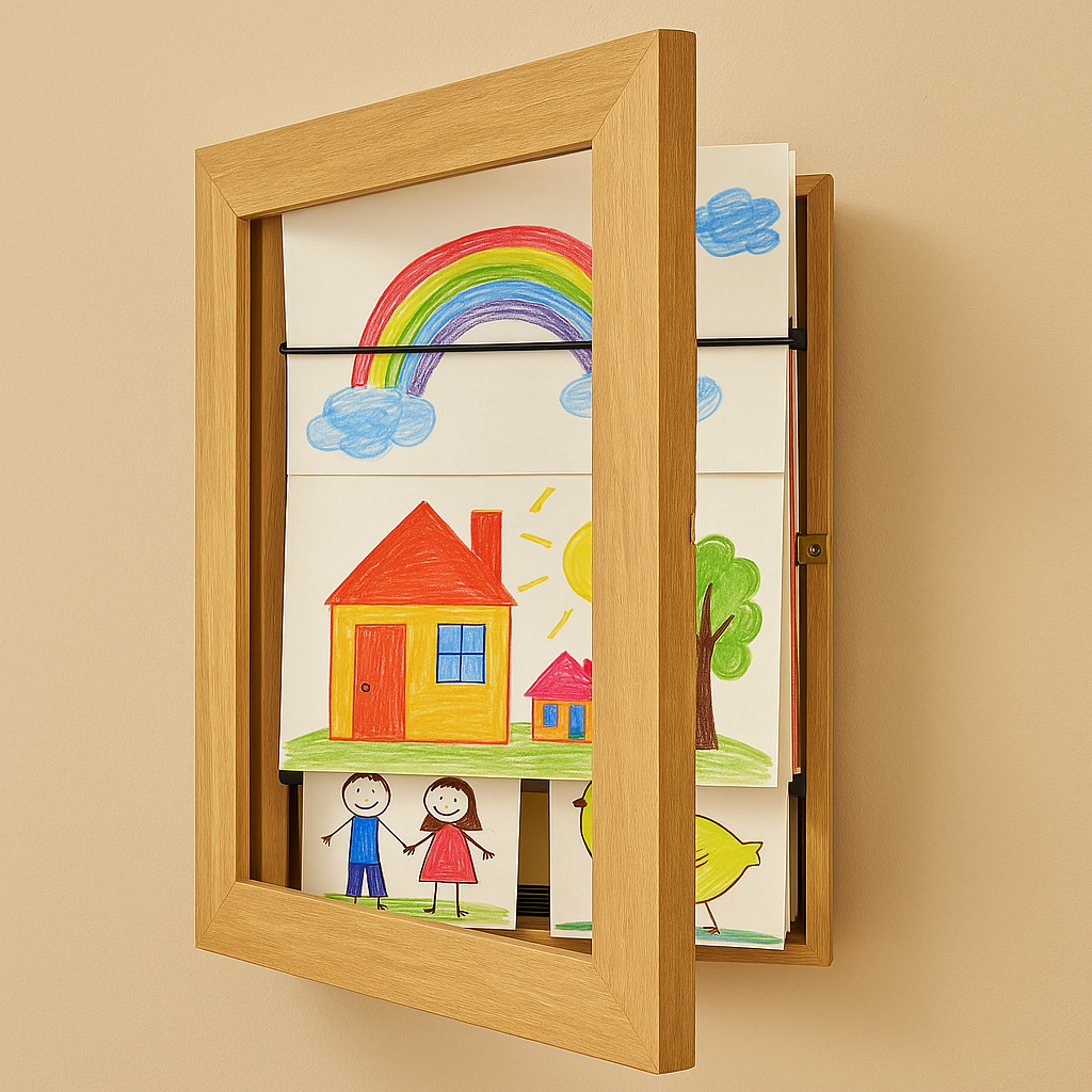 Kinderkunst Wissellijst A4 A3 met Opbergcapaciteit 150 Tekeningen Hout Klap Fotolijst voor Kinderkamer Woonkamer | Sansoti