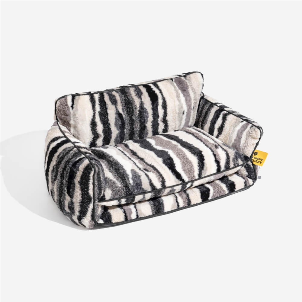 Gestreepte Pluche Hondenbed Tweelaags Kunstlam Warm Afneembaar Beige Roze Zwart M L XL 2XL Huisdier Comfort | Sansoti