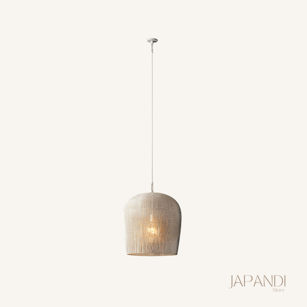 Suspension Japandi Rotin Tissé Main Blanc Noir Rond 31cm à 61cm Salle à Manger Salon | Restfield