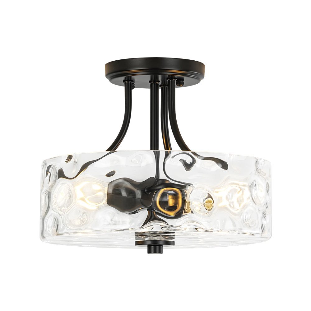 Glas-Deckenleuchte Drum Messing 30cm 2-flammig Hammerschlagglas Wohnzimmer Esszimmer Semi-Flush-Mount Badezimmer Eingang Flur Schlafzimmer | Restfield