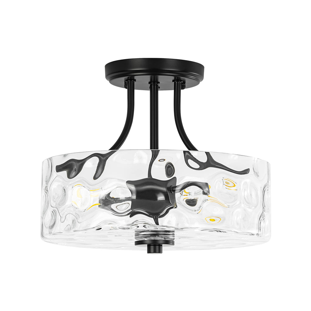 Glas-Deckenleuchte Drum Messing 30cm 2-flammig Hammerschlagglas Wohnzimmer Esszimmer Semi-Flush-Mount Badezimmer Eingang Flur Schlafzimmer | Restfield