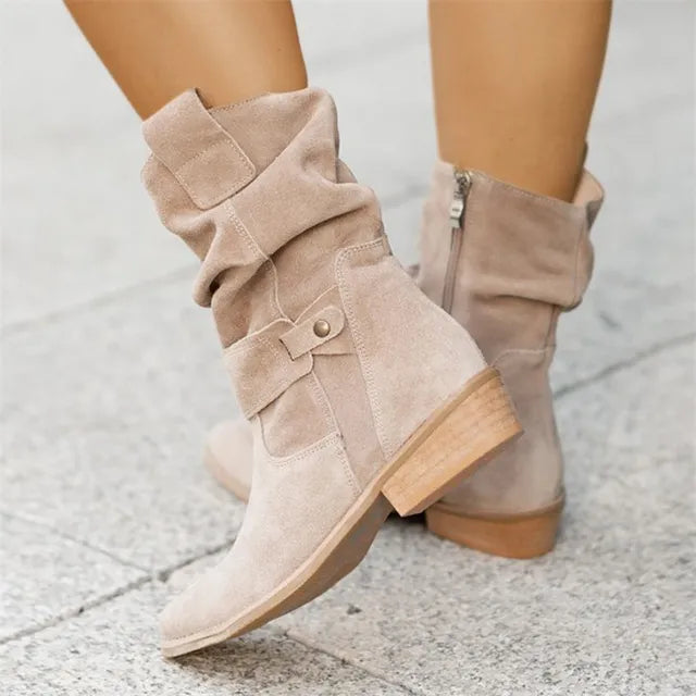 Suède Slouchy Laarzen voor Dames | Western-Geïnspireerd Mid-Calf Design | Sansoti