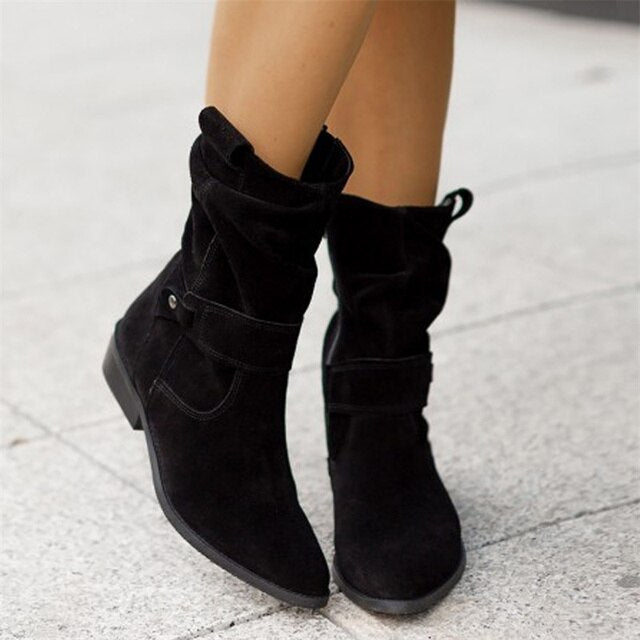 Suède Slouchy Laarzen voor Dames | Western-Geïnspireerd Mid-Calf Design | Sansoti