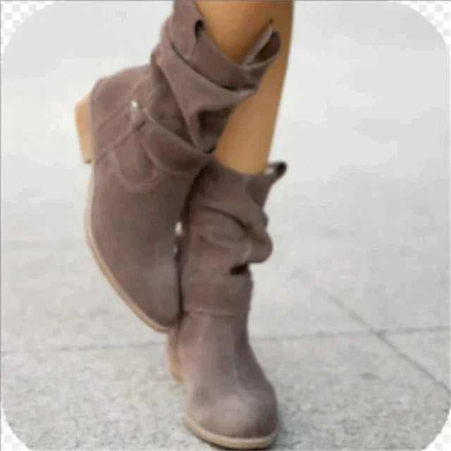 Suède Slouchy Laarzen voor Dames | Western-Geïnspireerd Mid-Calf Design | Sansoti