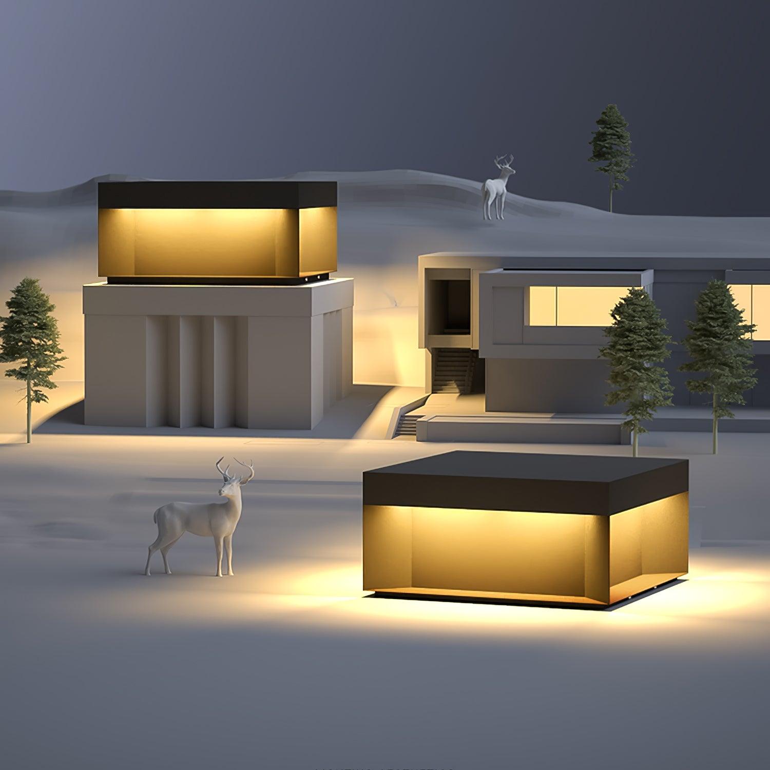 Buiten Tuinlamp Vierkant — Waterdicht IP65 Sokkel Verlichting Zwart Metaal & Matglas — 20×20×10 cm / 30×30×15 cm / 40×40×20 cm / 50×50×35 cm — Solarpaneel of Netaansluiting — 3000K/4000K/6000K — Oprit, Terras, Pad & Hek | Sansoti