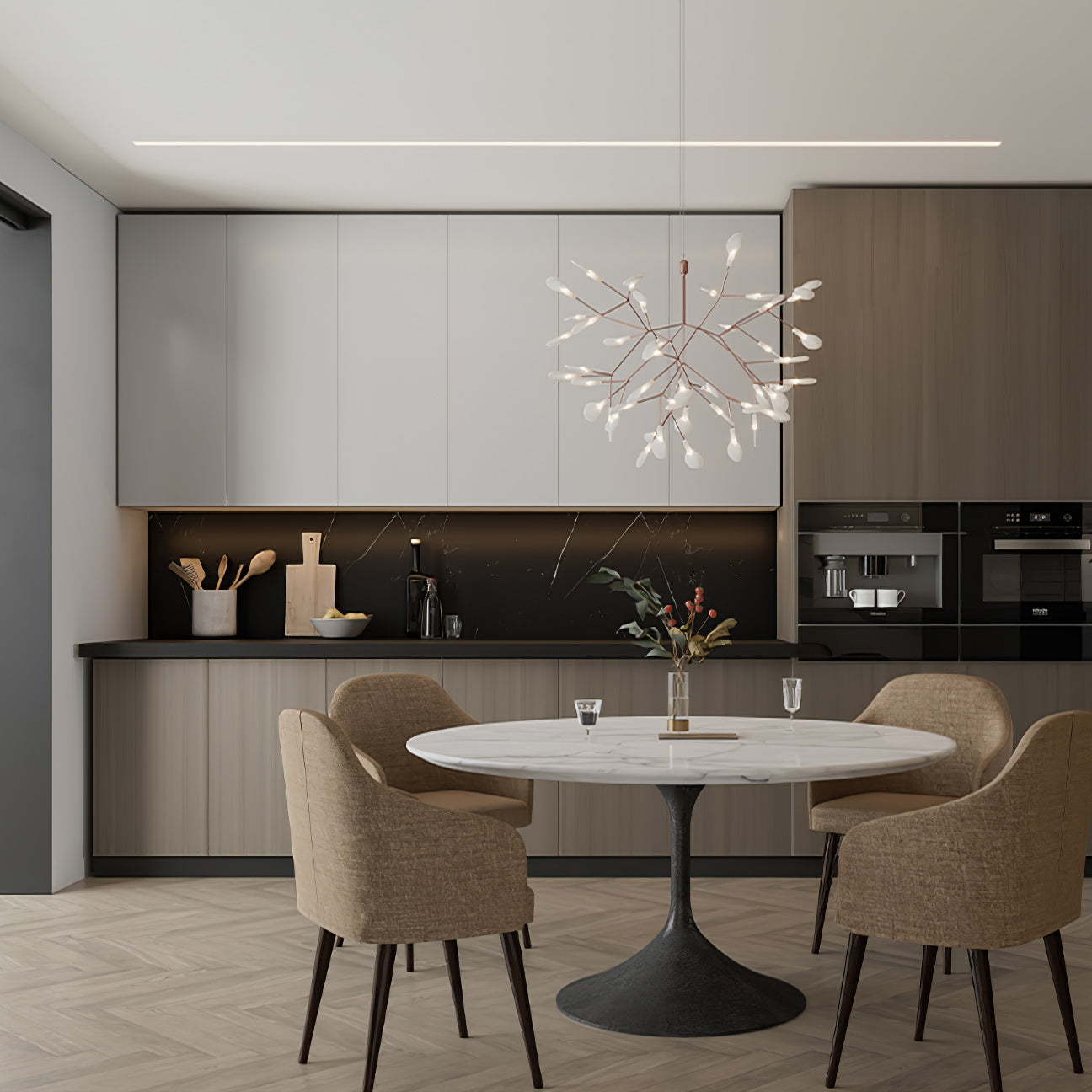 LED Kroonluchter Zwart met Acryl Lichtpunten – 30 tot 135 Lampjes voor Eetkamer en Hal | Sansoti