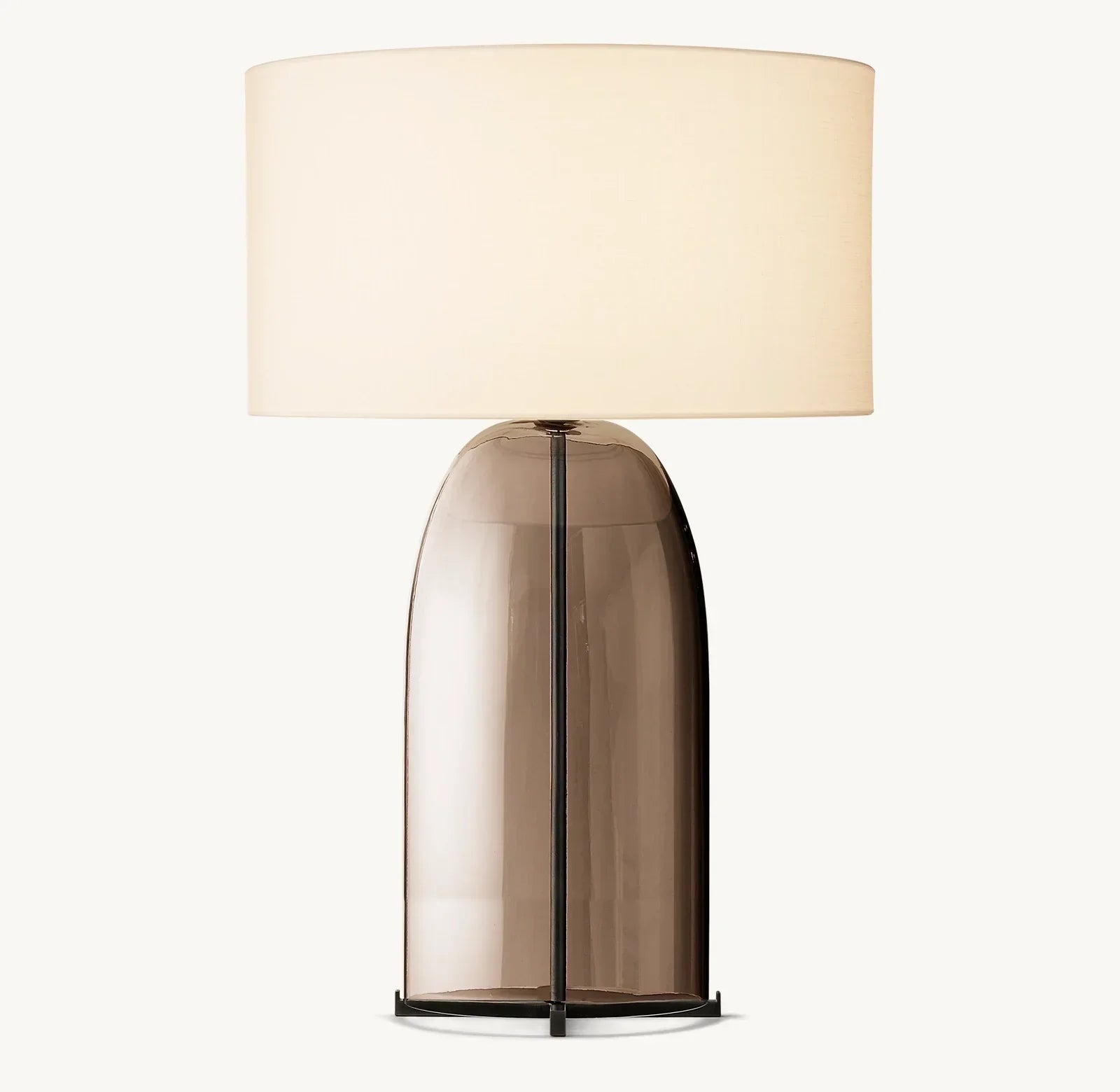 Tafellamp Amber Glas met Ovale Linnen Kap Metalen Voet Woonkamer Slaapkamer Bureaulamp Moderne Verlichting | Sansoti