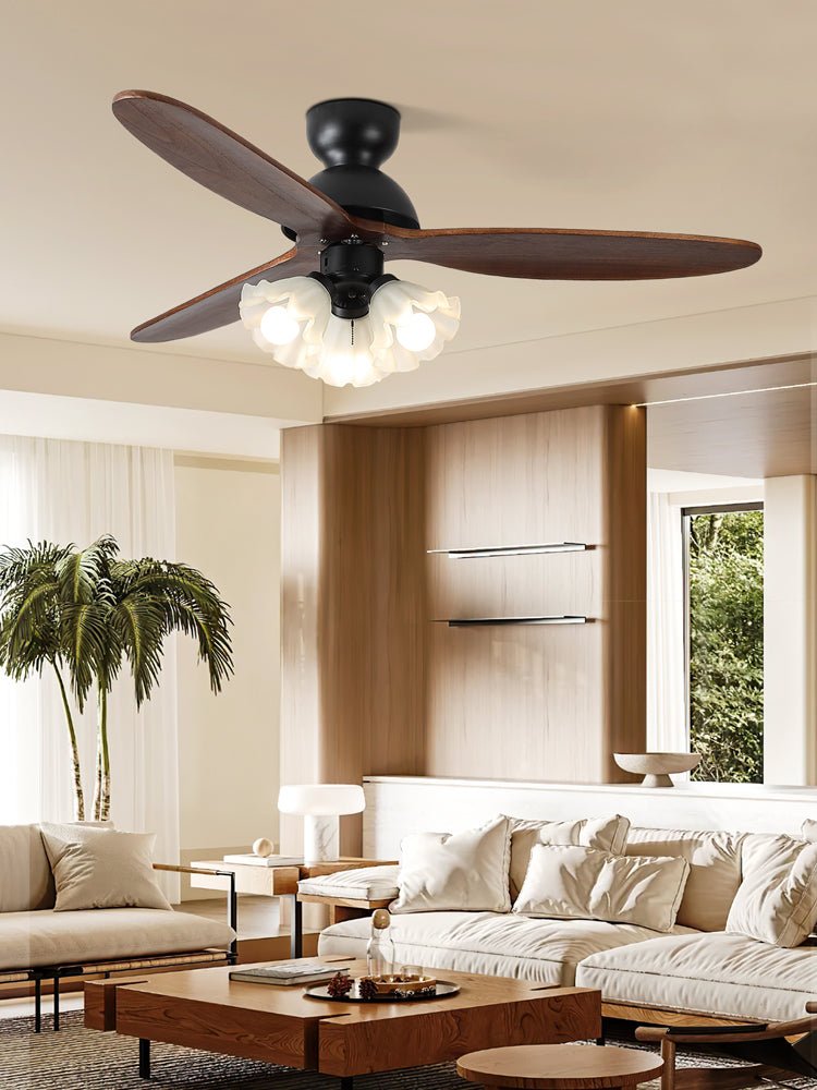 Ceiling Fan with Lighting – Scandinavian Fan with Lamp – Wooden Blades and LED Lighting | Sansoti