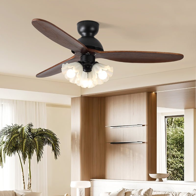 Ceiling Fan with Lighting – Scandinavian Fan with Lamp – Wooden Blades and LED Lighting | Sansoti