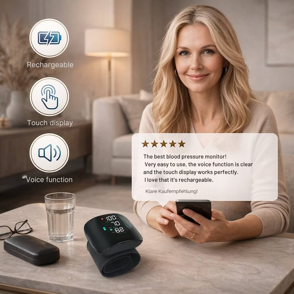 Digitale Bloeddrukmeter voor Pols met Touchscreen en Spraakfunctie Oplaadbaar | Sansoti