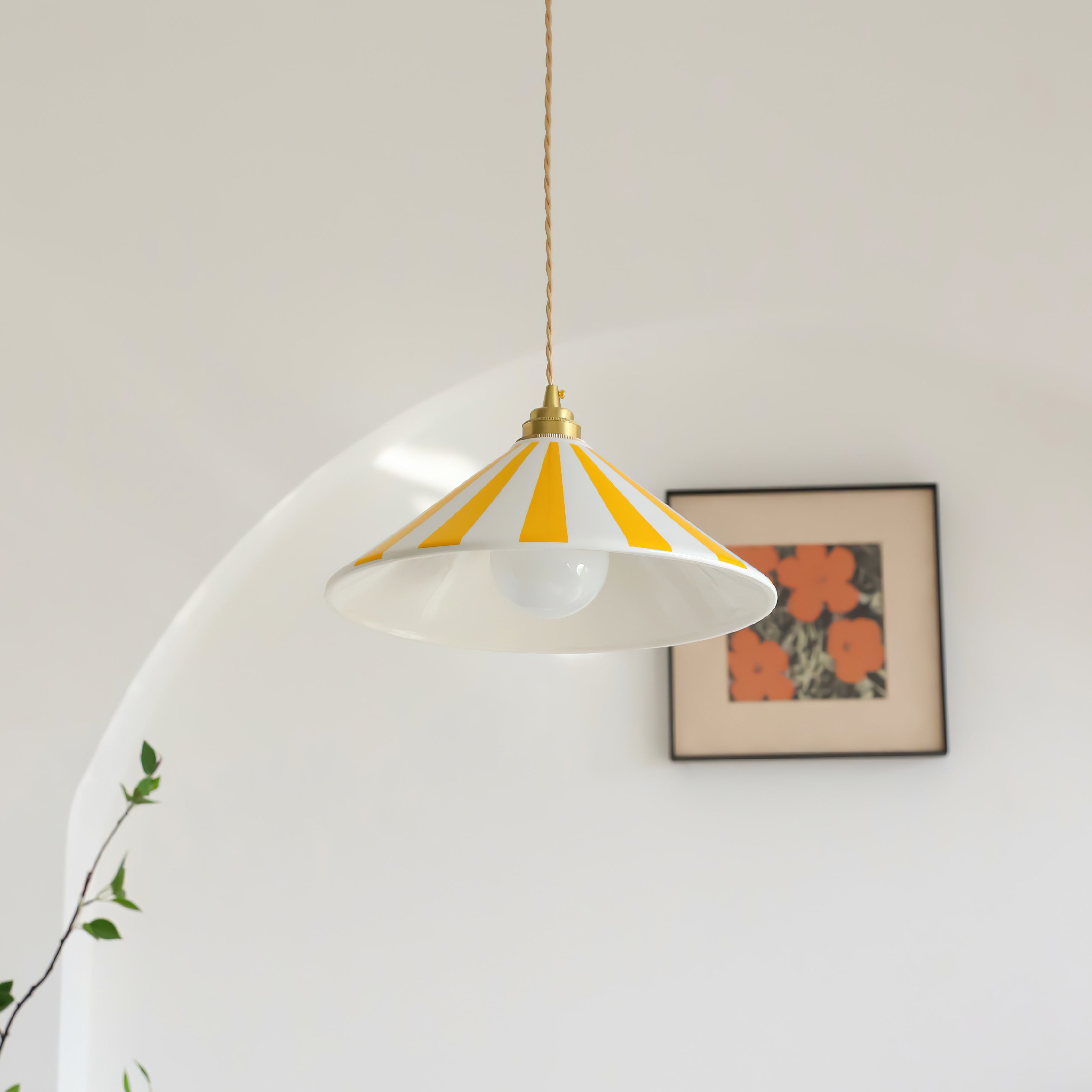 Gestreepte Glazen Hanglamp met Messing Fitting – Dopamine Kleuren Hangende Verlichting voor Keuken Eetkamer | Sansoti