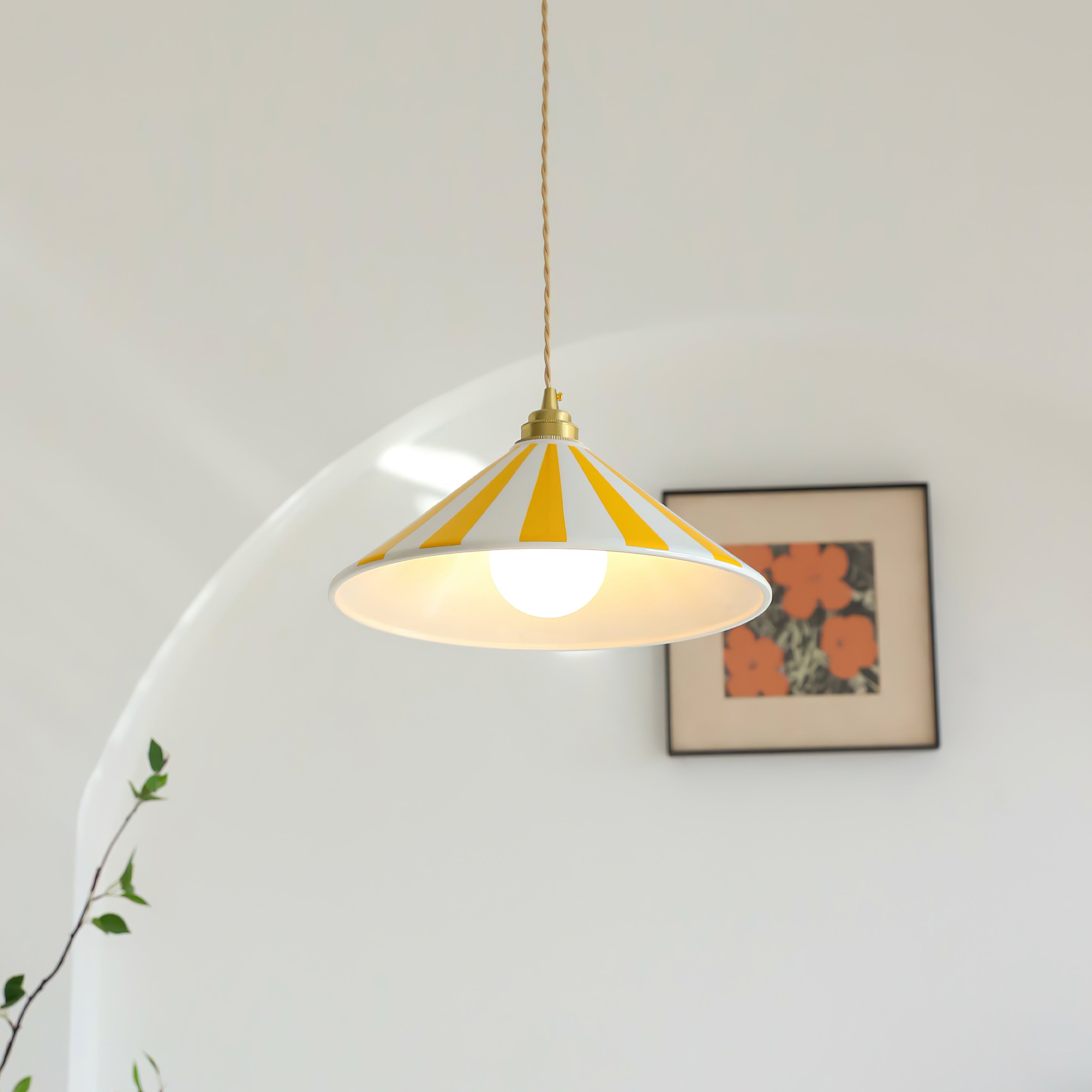 Gestreepte Glazen Hanglamp met Messing Fitting – Dopamine Kleuren Hangende Verlichting voor Keuken Eetkamer | Sansoti