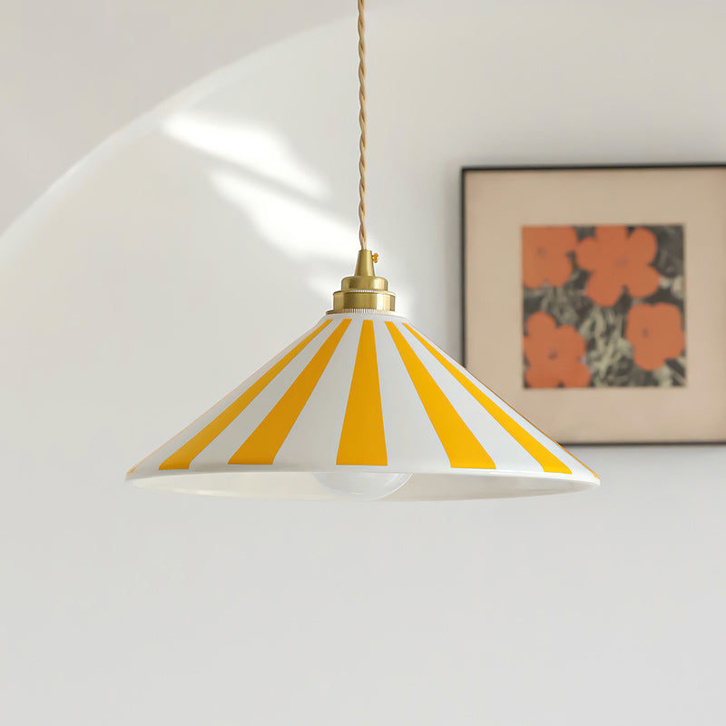 Gestreepte Glazen Hanglamp met Messing Fitting – Dopamine Kleuren Hangende Verlichting voor Keuken Eetkamer | Sansoti