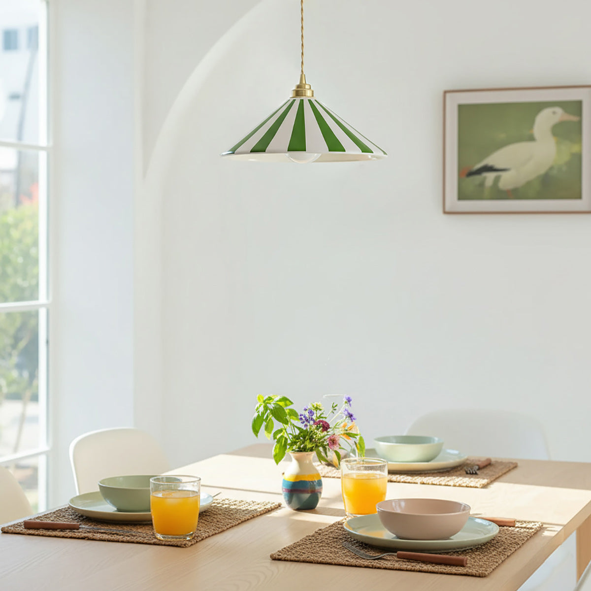 Gestreepte Glazen Hanglamp met Messing Fitting – Dopamine Kleuren Hangende Verlichting voor Keuken Eetkamer | Sansoti