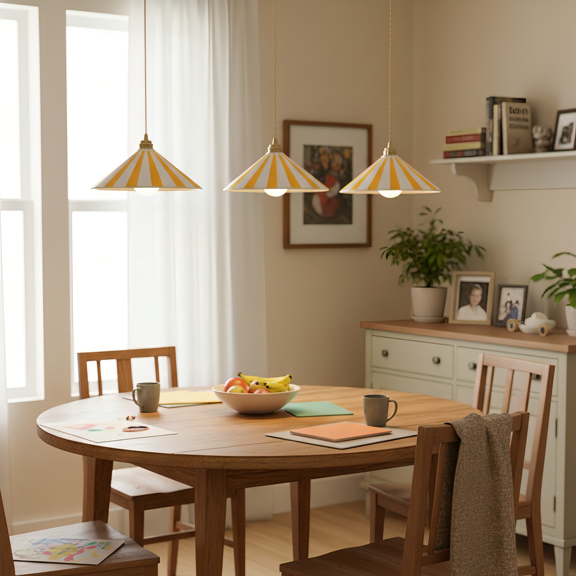Gestreepte Glazen Hanglamp met Messing Fitting – Dopamine Kleuren Hangende Verlichting voor Keuken Eetkamer | Sansoti