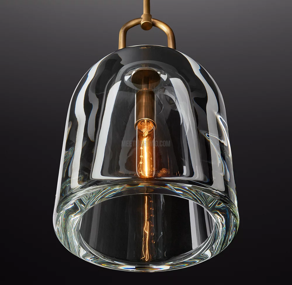 Kristall-Hängeleuchte Cloche aus K9-Glas und Messing, dimmbar, E12 E26, hochwertige handgefertigte Beleuchtung für das Esszimmer | Sansoti