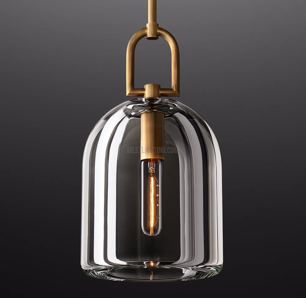 Kristall-Hängeleuchte Cloche aus K9-Glas und Messing, dimmbar, E12 E26, hochwertige handgefertigte Beleuchtung für das Esszimmer | Sansoti