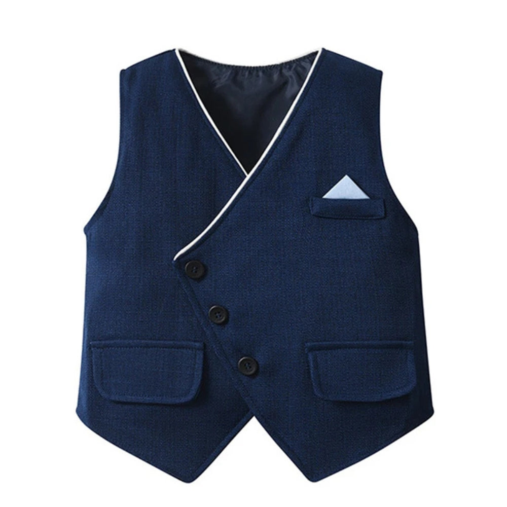 3-Delig Jongenspak met Blauw Overhemd, Gilet en Broek voor Feestelijke Gelegenheden, Ceremonies en Bruiloften | Sansoti