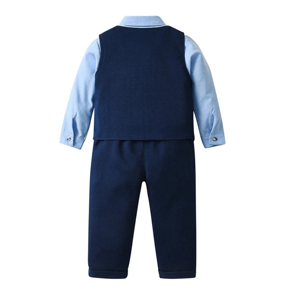 3-Delig Jongenspak met Blauw Overhemd, Gilet en Broek voor Feestelijke Gelegenheden, Ceremonies en Bruiloften | Sansoti
