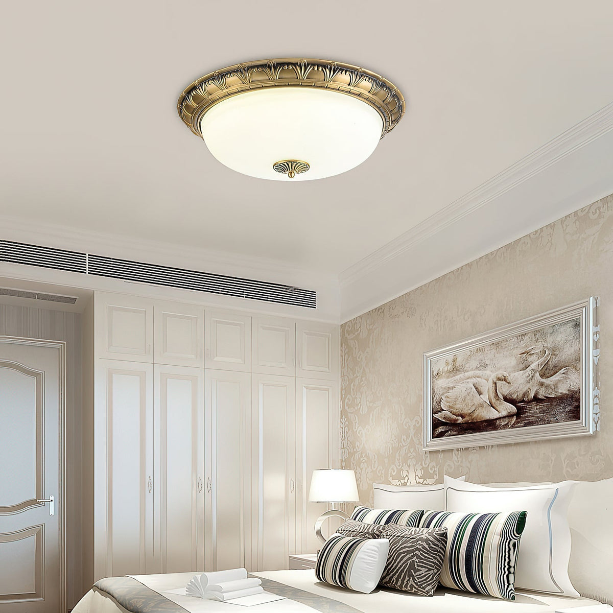 Deckenleuchte mit Glasschirm und Metallrahmen, E27-Fassung, integrierter LED, 30-50 cm, modernes Design für Wohnzimmer | Sansoti