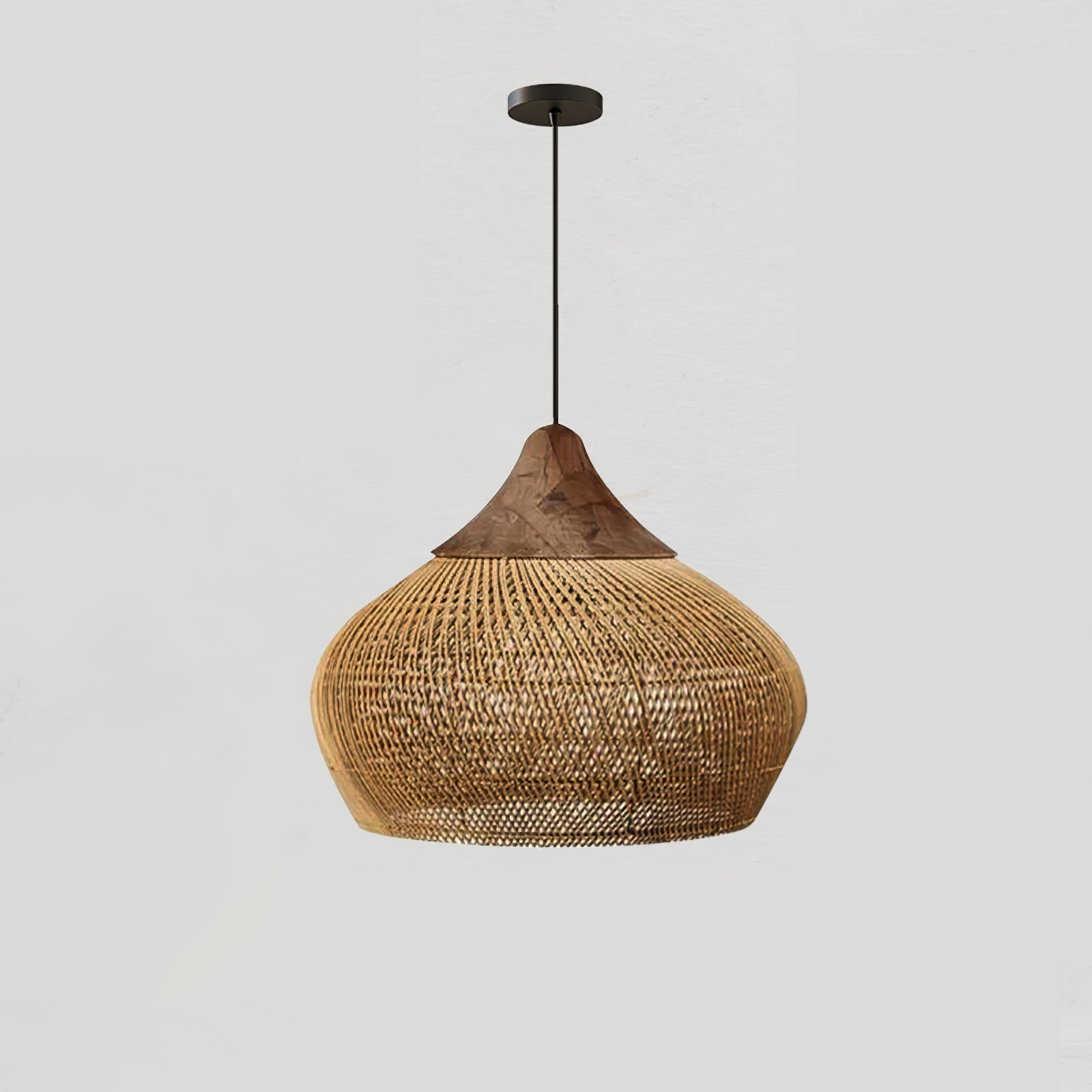 Handgevlochten Rotan Hanglamp – Javaanse Vlechtkunst in 4 Vormen & 3 Maten – Naturel of Zwart Rotan – E26/E27 Fitting – Scandinavisch Woonlicht | Sansoti