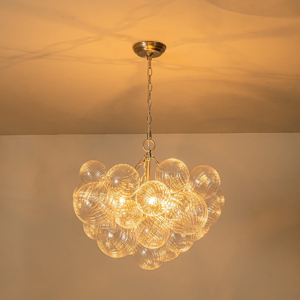 Moderne Glazen Kroonluchter met Geribbelde Bollen voor Eetkamer & Woonkamer | Sansoti