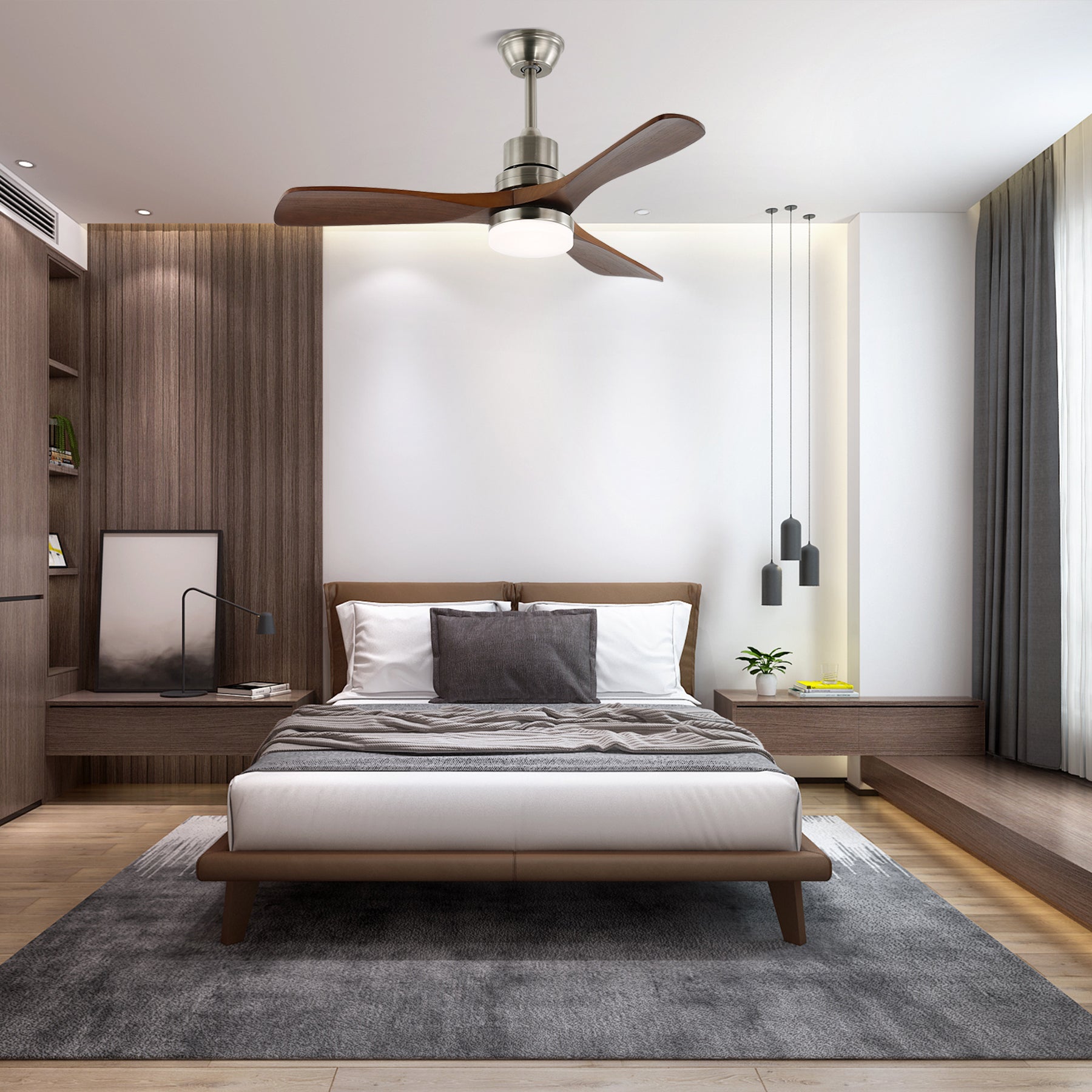 Plafondventilator met Verlichting en 6 Snelheden – Scandinavisch Design in Natuurlijke Houtafwerking | Sansoti