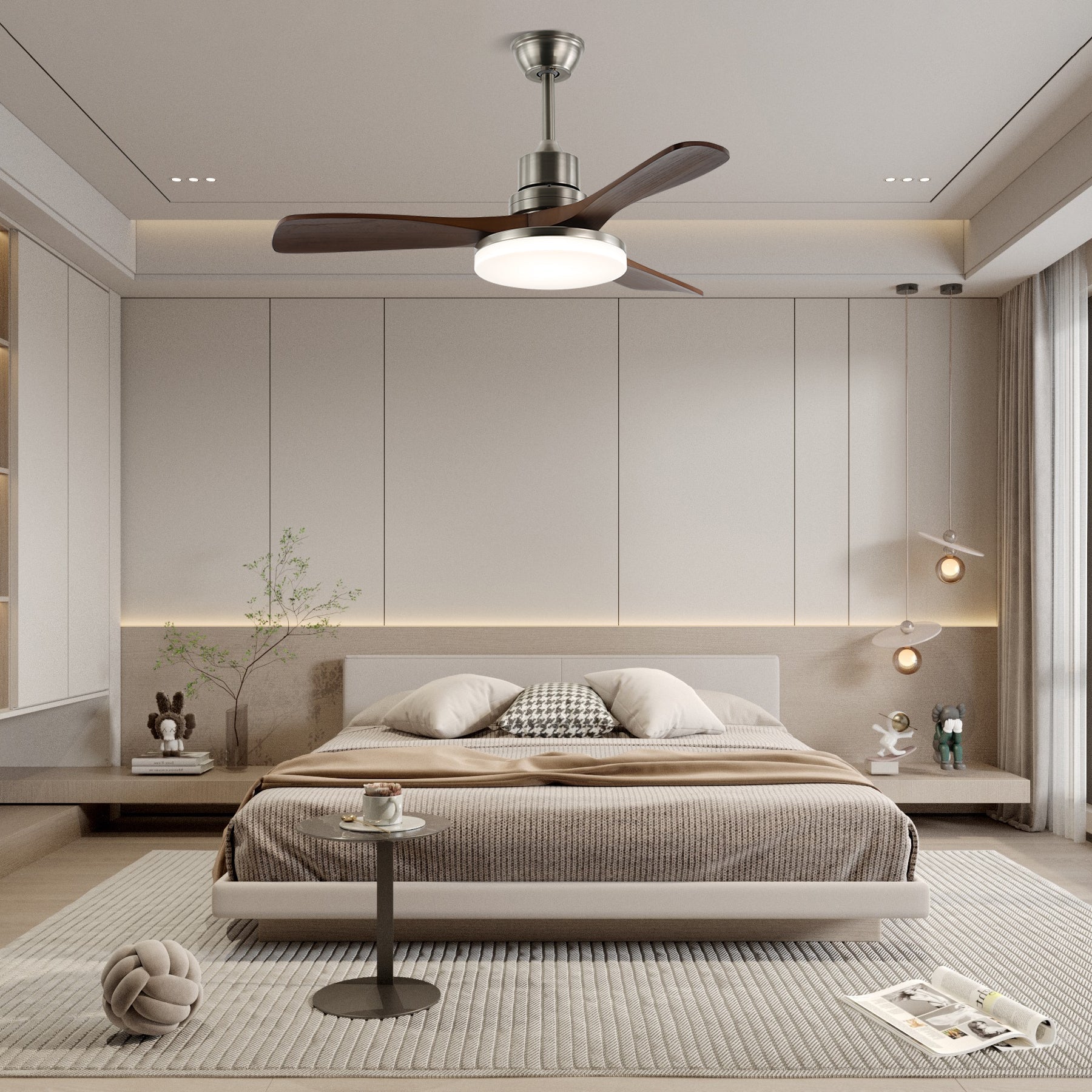 Plafondventilator met Verlichting en 6 Snelheden – Scandinavisch Design in Natuurlijke Houtafwerking | Sansoti