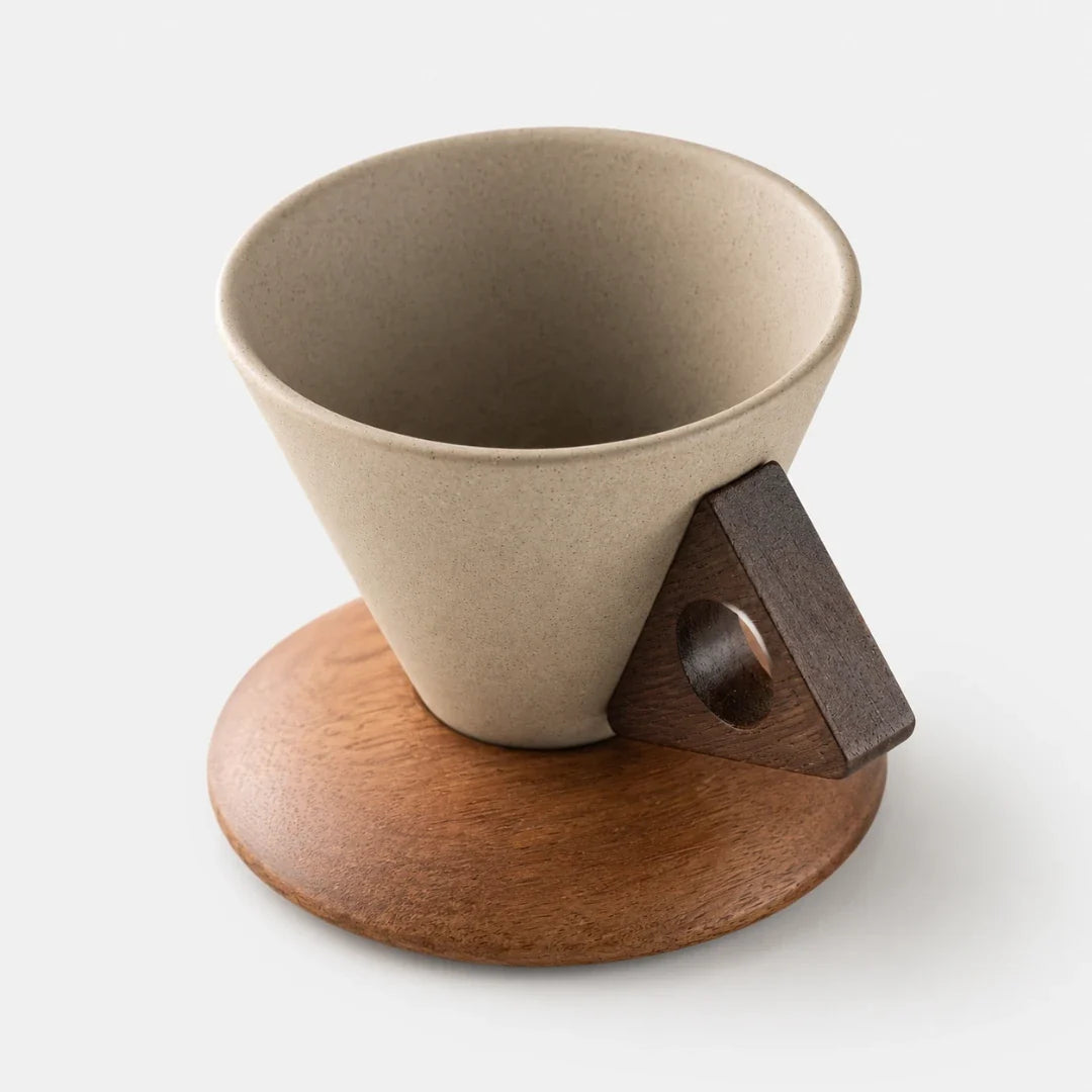 Keramische Koffiefilter met Handvat Acaciahout Pour-Over Dripper Langzame Koffiebereiding 250ml Handmatig | Sansoti