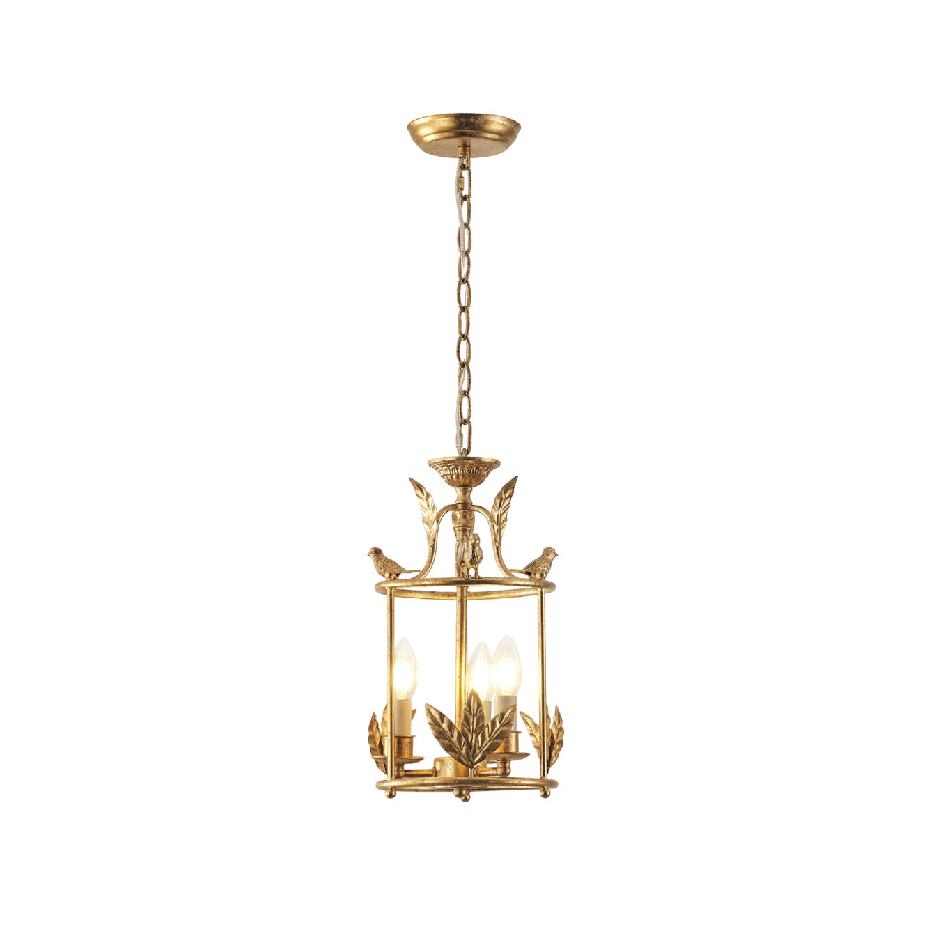 Lanterne Baroque Suspension Avec Détails Oiseaux Et Feuilles – Plafonnier Classique 3 Lumières En Or Ou Bronze | Restfield