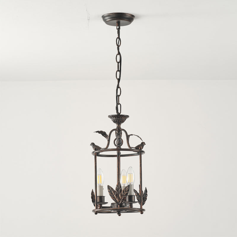 Lanterne Baroque Suspension Avec Détails Oiseaux Et Feuilles – Plafonnier Classique 3 Lumières En Or Ou Bronze | Restfield