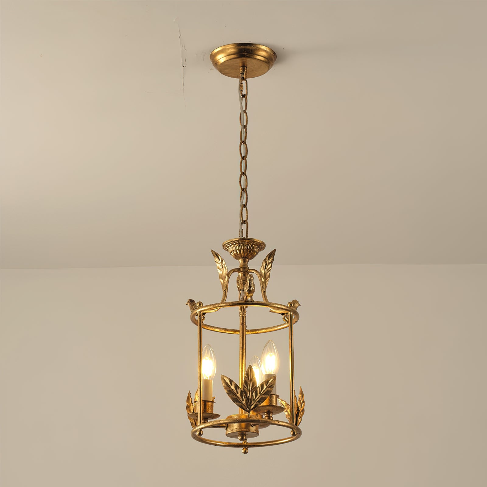 Lanterne Baroque Suspension Avec Détails Oiseaux Et Feuilles – Plafonnier Classique 3 Lumières En Or Ou Bronze | Restfield