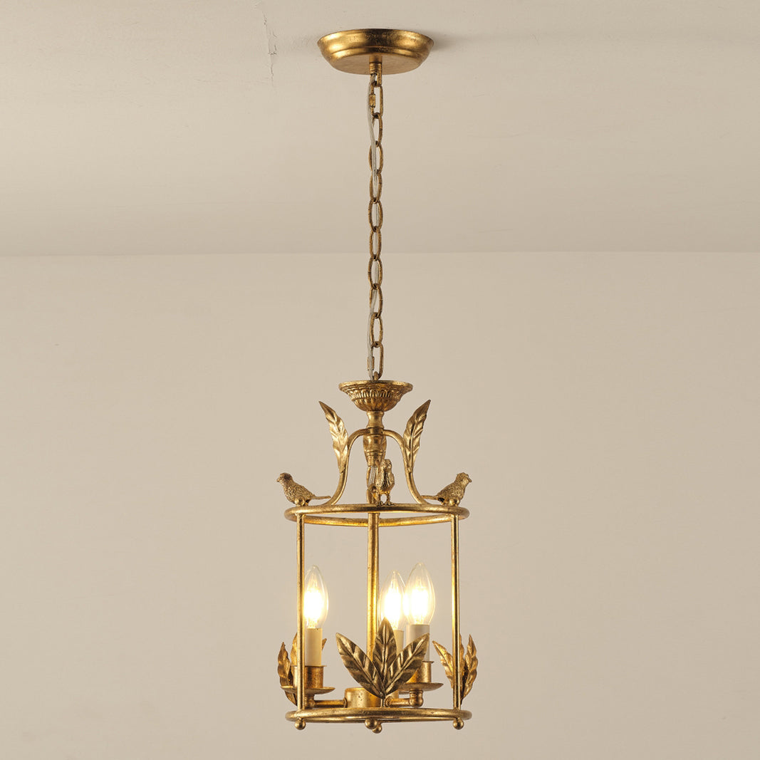 Lanterne Baroque Suspension Avec Détails Oiseaux Et Feuilles – Plafonnier Classique 3 Lumières En Or Ou Bronze | Restfield