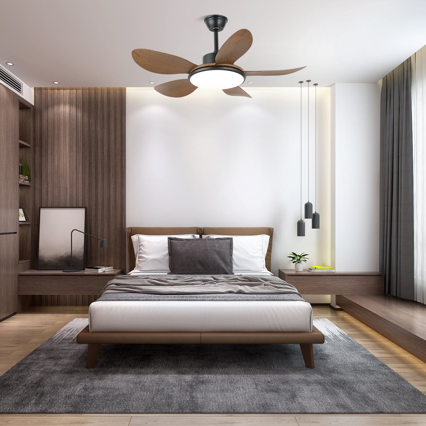 Plafondventilator met LED-verlichting en afstandsbediening | Scandinavisch design met houtnerf afwerking | Sansoti