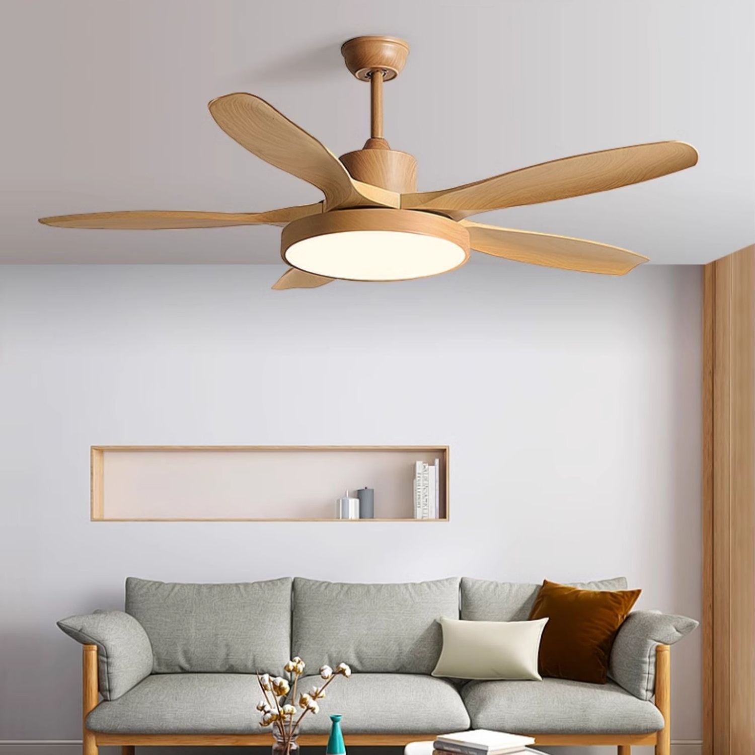 Design Plafondventilator met Geïntegreerde Verlichting StillWind – 132 cm Bladwijdte – Hout-Look ABS Bladen – LED – Afstandsbediening – 6 Snelheden | Sansoti