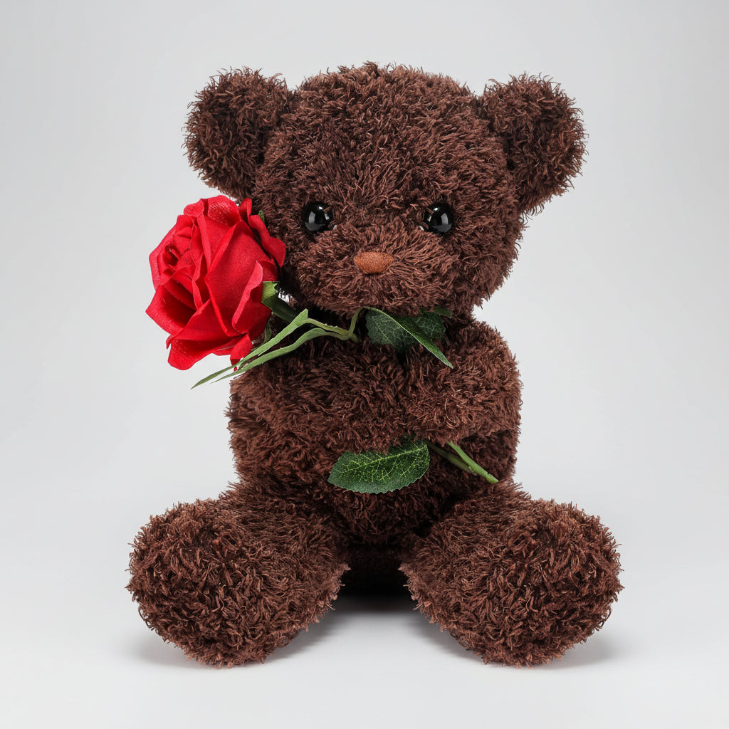 Knuffel Teddybeer met Roos Pluche Romantisch Cadeau Zachte Beer Liefdesgeschenk Valentijn Verjaardag | Sansoti