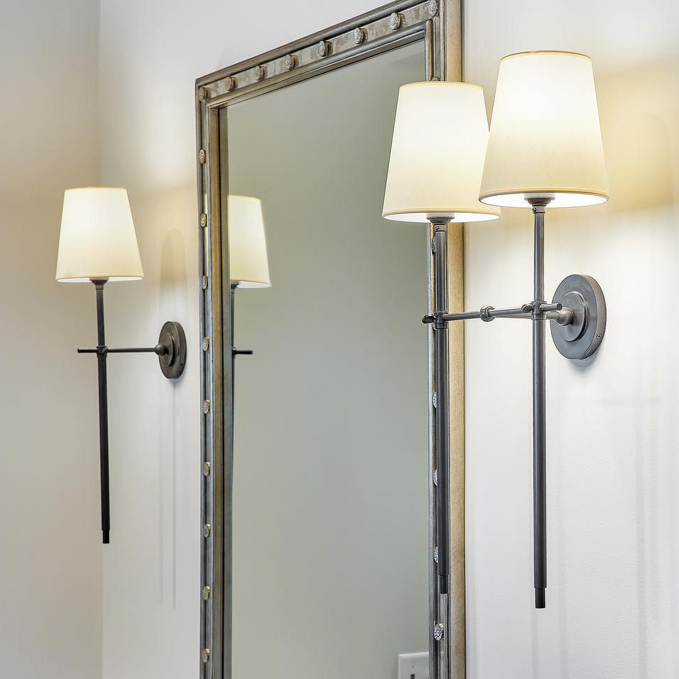 Wandlampe aus Messing mit Stoffschirm im minimalistischen Design, 1 oder 2 Leuchtstellen, für Wohnzimmer, Schlafzimmer und stilvolle Einrichtung | Sansoti