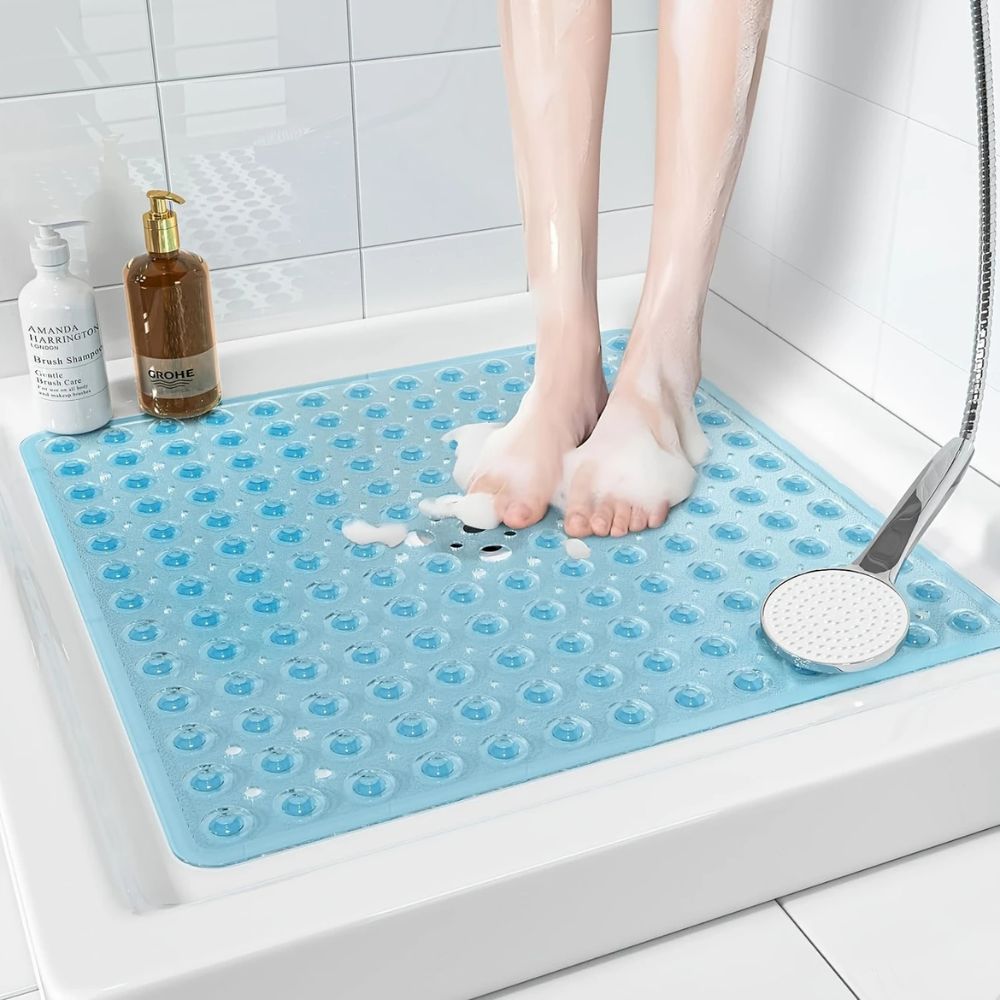 Antislip Badmat met Zuignappen – Veilig Vaste Mat voor Bad en Douche – Vierkant Design met Drainagegaten – PVC Douchevloermat – Machinewasbaarbaar | Sansoti