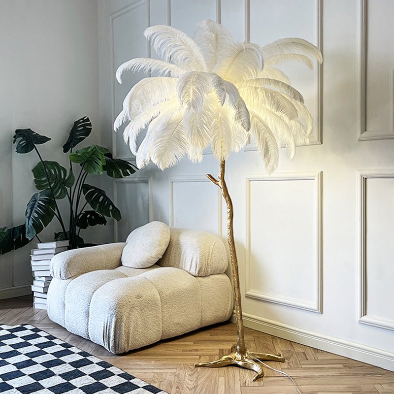 Stehleuchte Federn LED Gold Wohnzimmer Schlafzimmer Stehlampe Luxus Interieur Dekorative Beleuchtung | Restfield