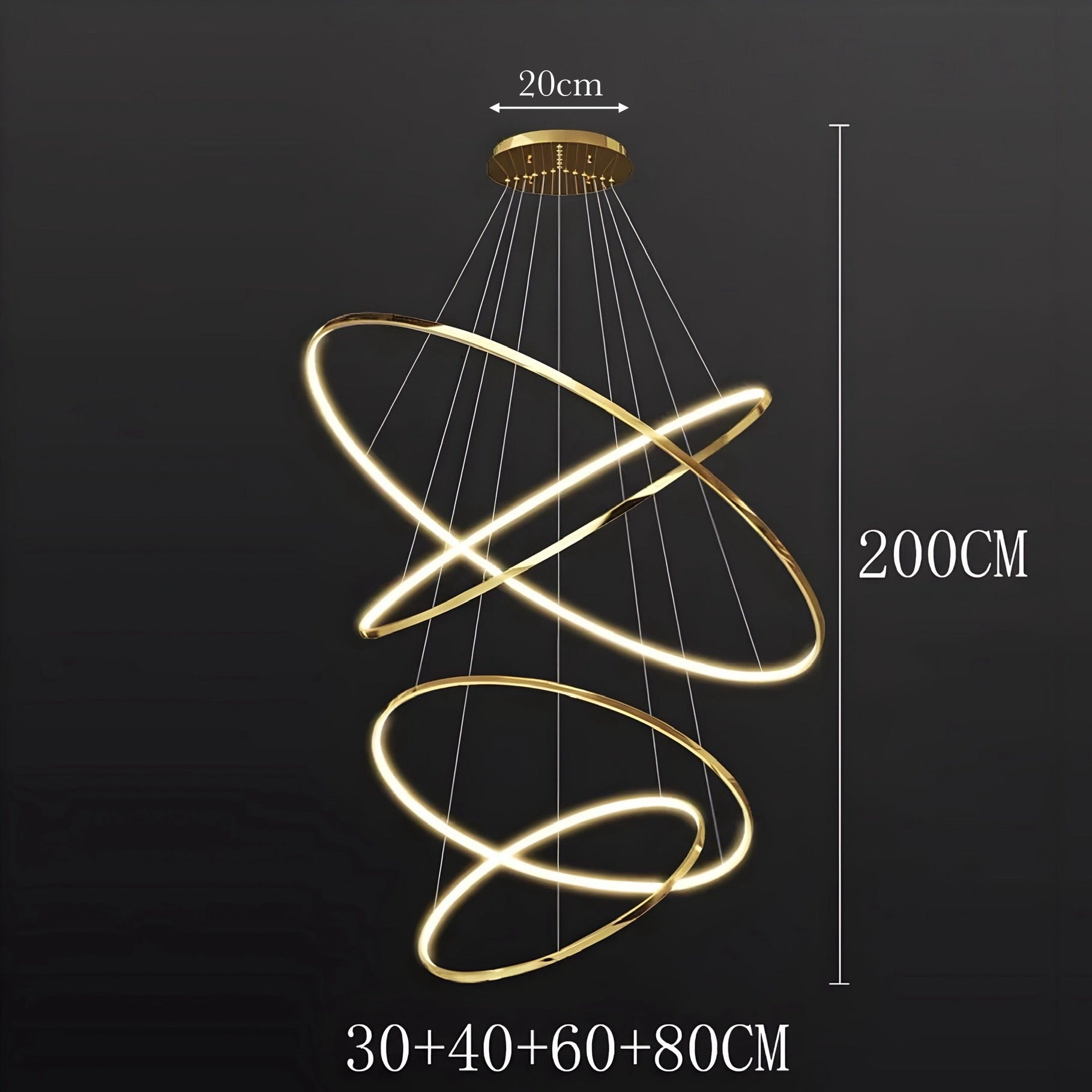 LED Kroonluchter Ringen Dimbaar RVS Goud Of Zwart 3 Tot 8 Elementen | Sansoti