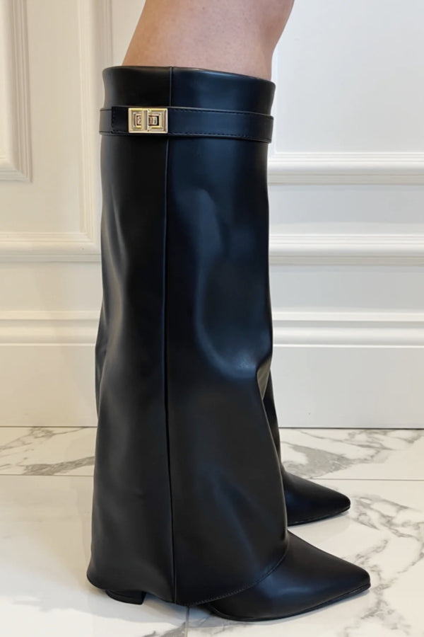 Dames Laarzen met Klapmouw 8,5 cm Blokhak Zacht Gevoerd 42 Zwart Beige Bruin | Sansoti