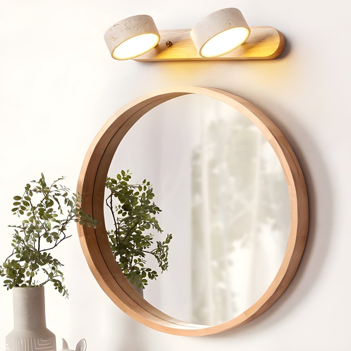 Wandleuchte Travertin LED mit Holz, doppeltes Licht, architektonische Beleuchtung, modernes Design, Wohnzimmer | Sansoti