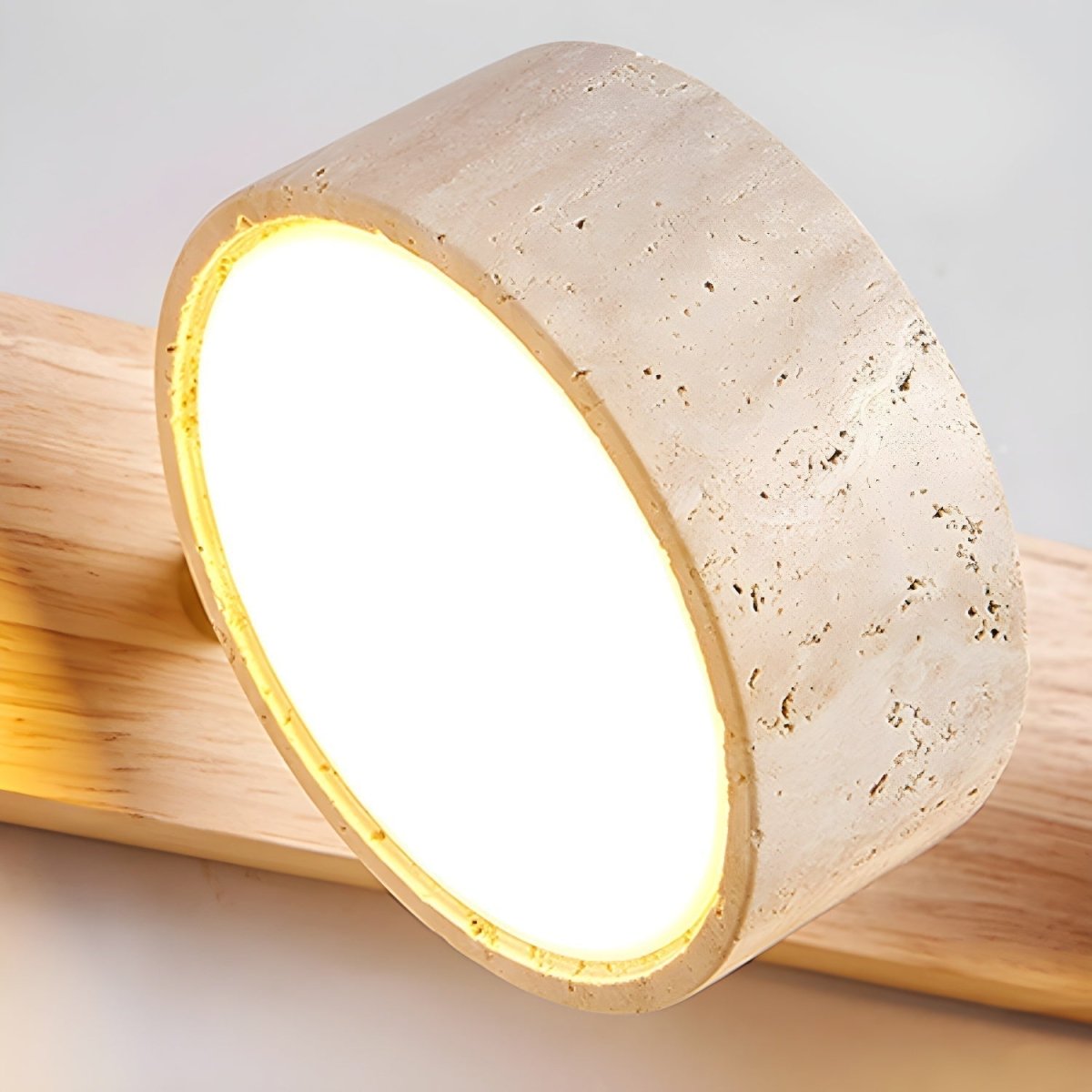 Wandleuchte Travertin LED mit Holz, doppeltes Licht, architektonische Beleuchtung, modernes Design, Wohnzimmer | Sansoti