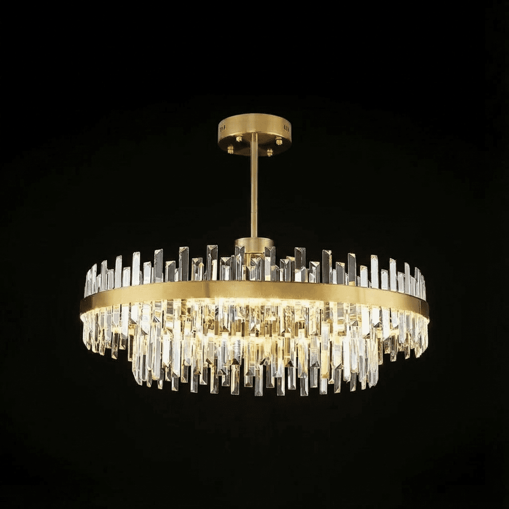 Lustre en cristal LED doré, forme ronde ovale, couleur de lumière réglable, pour salle à manger et salon, design moderne luxueux | Sansoti