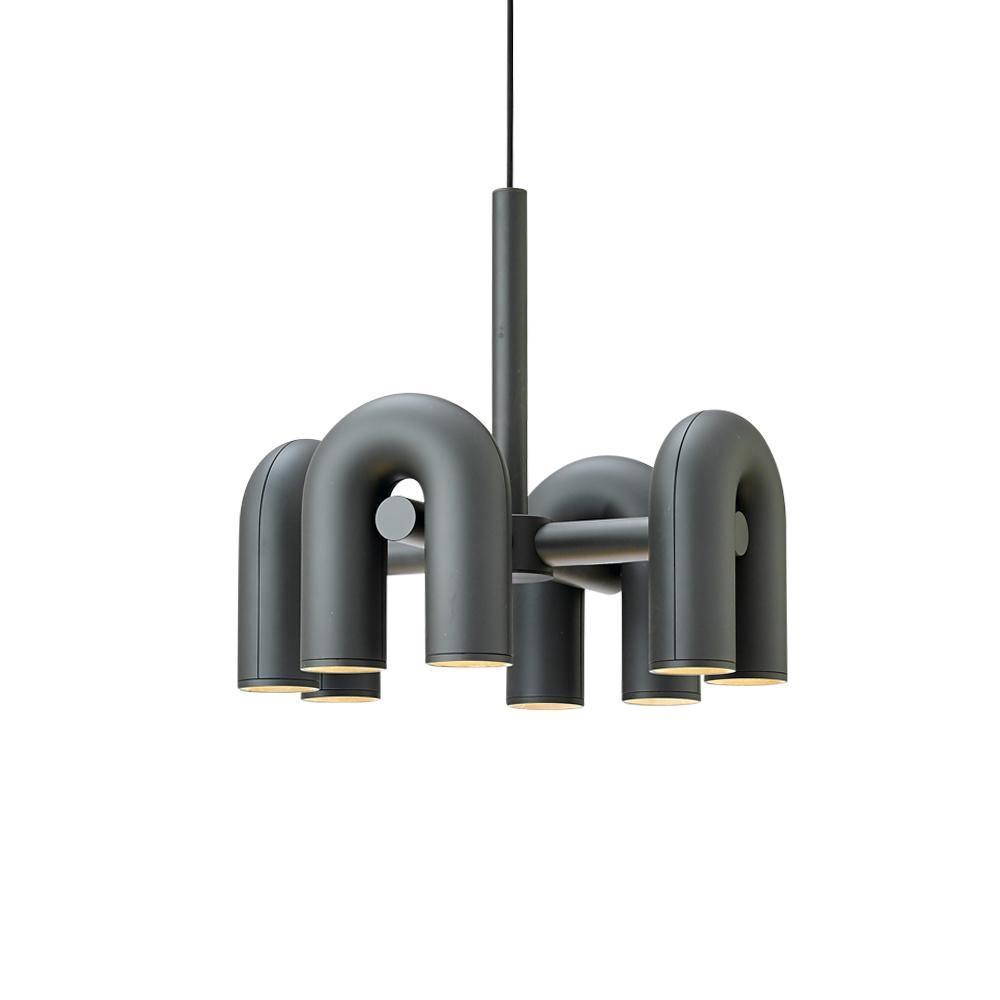 Modulaire Kroonluchter met U-Vormige Armen – Verstelbaar Design – Zwart, Grijs, Oranje of Blauw – 3, 4, 6 of 8 Lichtpunten – Modern Statement | Sansoti