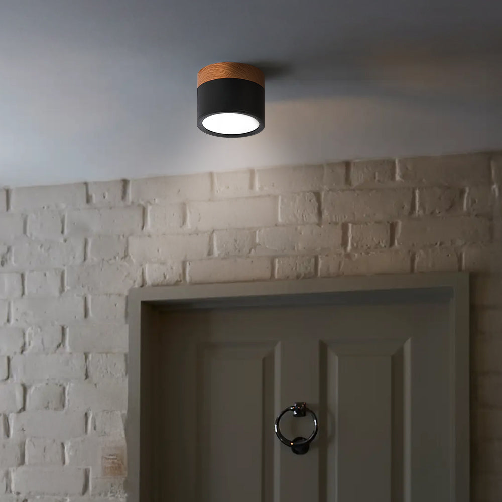 Cylinder kleine Deckenleuchte LED Holz modern Decke Flur Wohnzimmer kompakt Design | Restfield