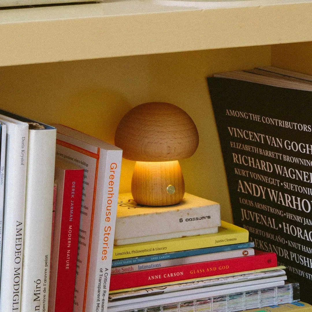 Lampe de table Bois Rechargeable Tactile Dimmable Champignon Organique Hêtre Noyer USB | Restfield