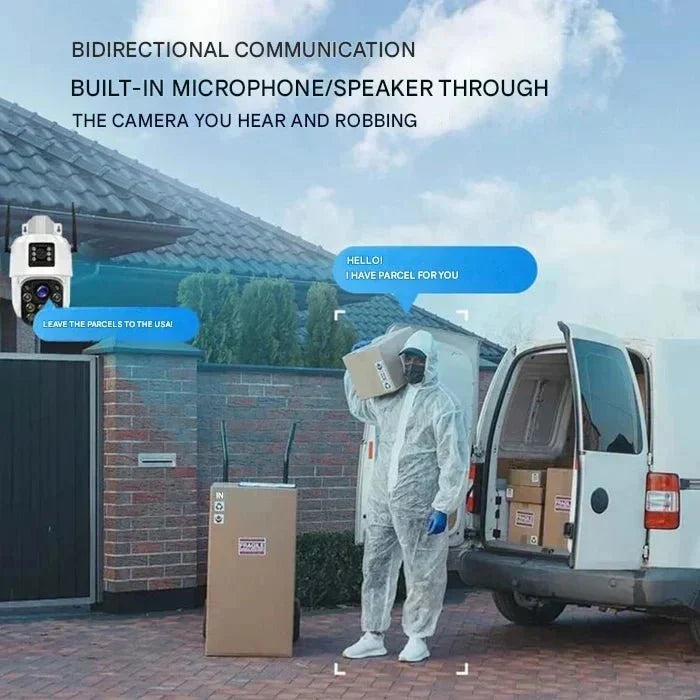 Caméra de sécurité sans fil avec panneau solaire, 4K, double objectif, zoom 10x, rotation à 360°, étanche IP66, extérieur | Sansoti