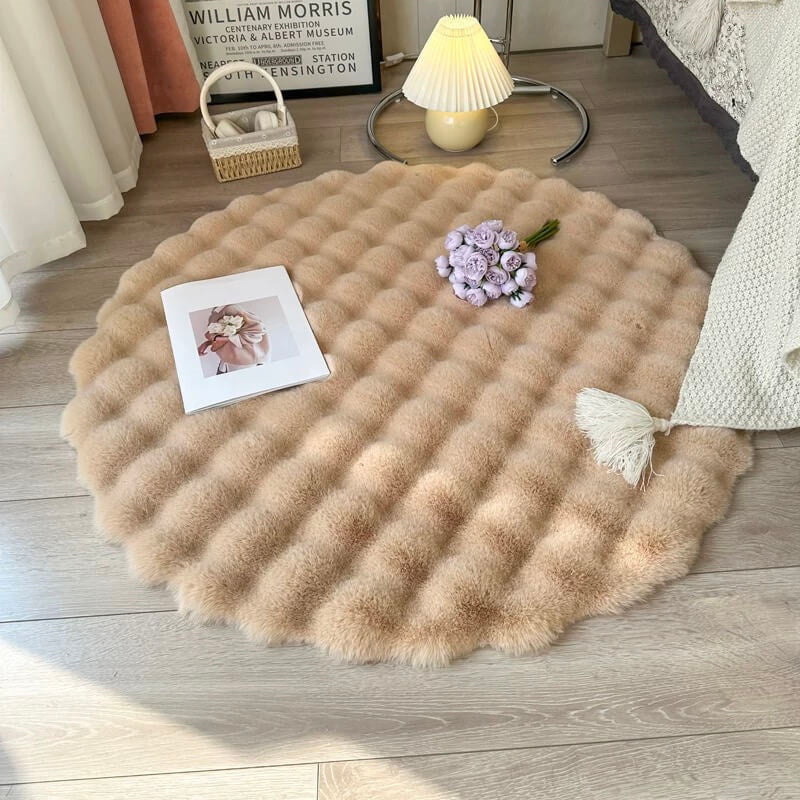 Rond Vloerkleed Imitatiebont Antislip Zacht Hoogpolig Kleed Woonkamer Slaapkamer Kinderkamer Vloermat | Sansoti