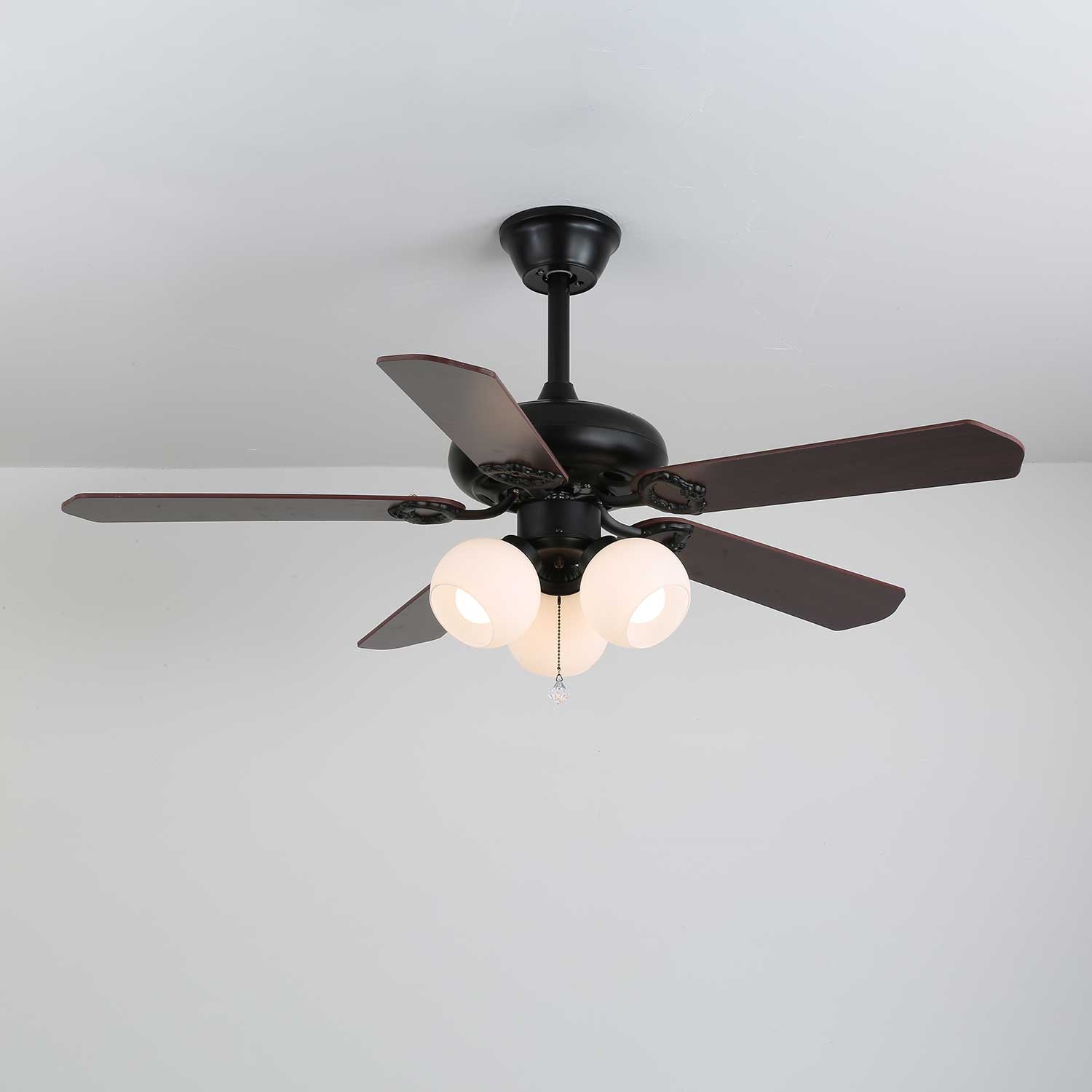 Ceiling Fan with Lighting Vintage Wood & Glass 107cm Scandinavian Style Retro Ceiling Lamp with Remote Control | Sansoti